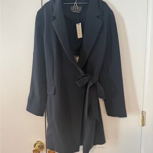Anthropologie Black Tie-Waist Trench Dress